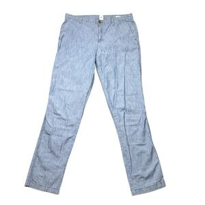 GAP Girlfriend Khaki Pants‎ Women's 8 TALL Blue 100% Cotton Chambray Casual